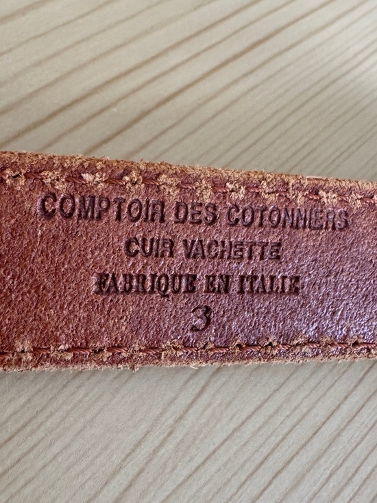 COMPTOIR DES COTONNIERS Tan Brown Leather White Contrast Stitch Belt Size 3 / L